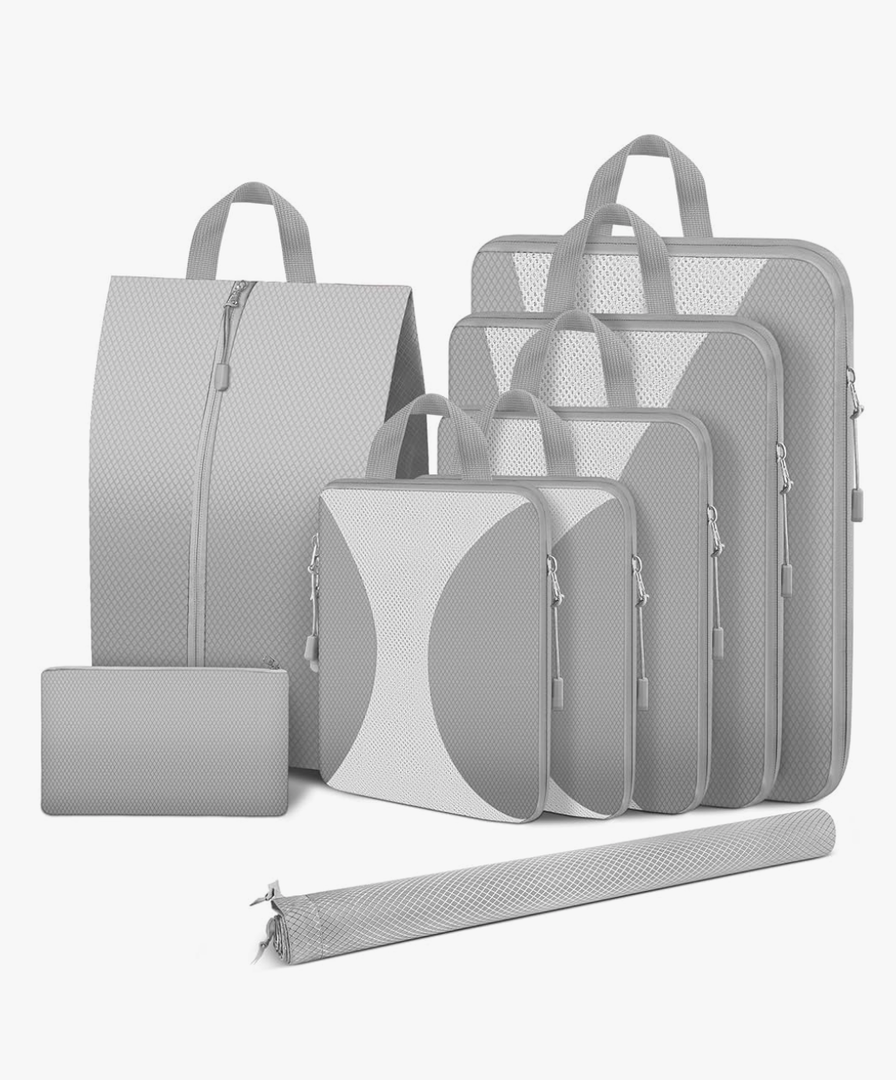 8 Set Compression Packing Cubes for Travel, Packing Cubes Compression Travel Accessories Expandable Packing Organizers for Carry on Luggage Suitcase (Gray)