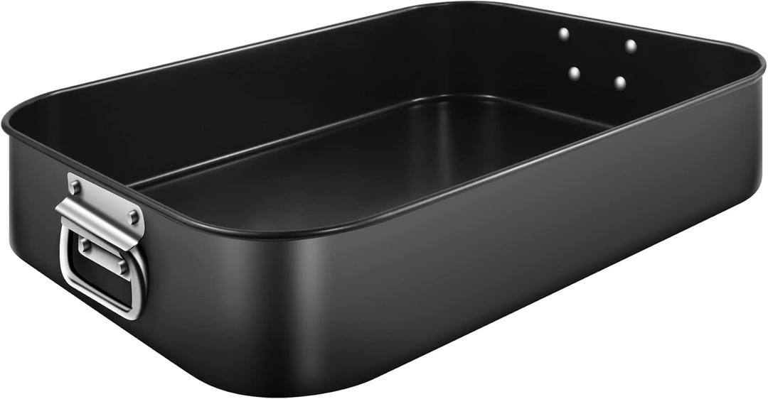 Lasagna Pan Deep, Baking Pan for Oven, 16x12x3 Inch Baking Dishes for Oven, Roasting Pan Brownie Pan with Handles, Rectangle Cake Pans Sets for Baking, Deep Baking Pan, Nonstick Bakeware Set (Black)