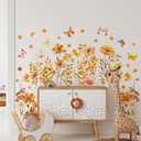 2 x Whaline Fall Flowers Wall Stickers Boho Floral Butterfly Wall Art Decals Self-Adhesive Wallpaper Stickers for Girls Bedroom Living Room Nursery Decoration, 6 Sheet