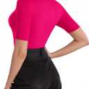 MANGOPOP Women's Mock Turtle Neck Slim Fit Long Half Elbow 3/4 Short Sleeve T Shirts Tight Tops Basic Tee (Large, 28 Hot Pink)