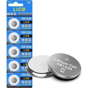 LiCB CR1220 Battery,Long-Lasting & High Capacity CR1220 Lithium Batteries,3 Volt Coin & Button Cell (5-Pack)
