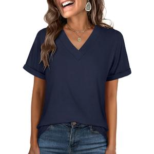 Anrabess Women Casual Navy Blue Shirt Size L