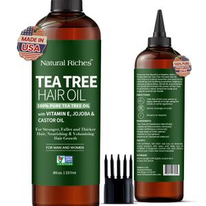 Natural Riches Tea Tree Oil for Hair - Blended with Vitamin E and Castor Oil for Hair Growth - Tea Tree Scalp Treatment for Dry Scalp - Lightweight Scalp Oil for Healthy, Strong Hair - 8 fl oz