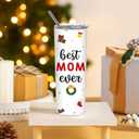 Christmas Birthday Gift for Mom Best Mom Ever Tumbler 20 oz Stainless Steel Insulated Coffee Tumbler with Lid Straw Brush from Daughter Son Husband for Xmas Mama Grandma Women Mothers in Law