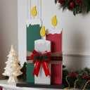 Thyle 3 Pcs Large Wooden Christmas Table Centerpiece Decorations, 15.7'' 12.6'' 9.8'' 3 Sizes Wooden Candle with Velvet Bows Farmhouse Wood Sign Decor for Home Office Crafts Table Fireplace Mantle