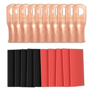 10pcs 4 Awg - 5/16" (M8) Sanuke Wire Lugs Ring Terminal Connectors Ends, Heavy Duty Wire Connectors Heavy Duty for Battery Cable Lug Wire Electrical Eyelets with 3:1 Dual Wall Adhesive Heat Shrink (Bare Copper)