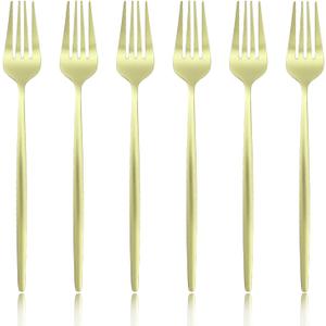 6Pcs Champagne Gold Dinner Forks 18/0 Stainless Steel Forks Set for Home Kitchen and Restaurant, Satin Finished, Dishwasher Safe (8.46-Inch, SeT Of 6)