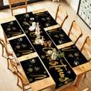 Black and Gold Merry Christmas Table Runner and Placemats Set of 6, 13"x72" Runner with 12"x18" Placemats, Elegant Holiday Dining Set for Kitchen and Farmhouse Dcor
