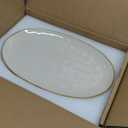 famiware Serving Platter, Oval 15.59/14.3/12.9inch Serving Dishes for Entertaining, Serving Bowls, Microwave Safe, Stoneware Serving Trays for Party, Food, Turkey, Cheese, Ocean Series, Vanilla White