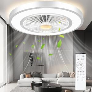 22'' Ceiling Fans with Lights and Remote, Stepless Dimmable Ceiling Fans with Night Light, 3000-6500K Color Temperature Celing Fan with Light Flush Mount with 6 Speeds, White