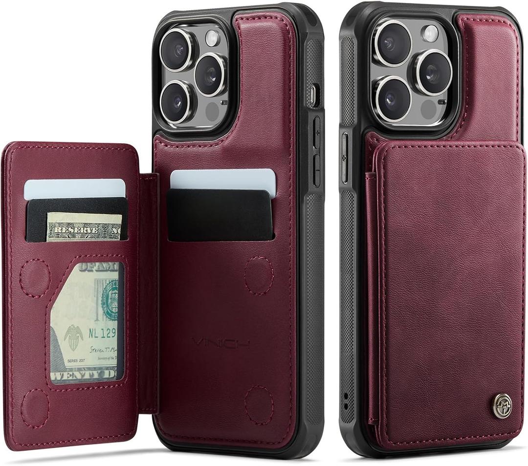 Vinich for iPhone 13 Pro Max Wallet Case with Card Holder, RFID Blocking Credit Slots Kickstand Shockproof Phone Cover Fit for iPhone 13 Pro Max 6.7" Burgundy