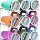 Design for Stanley 40 OZ & Large Bottles & Tumblers with Handle, Acrylic Water Bottle Organizer - Stackable Clear Wine Rack, Cup Holder for Home Kitchen Pantry Shelf Countertop Cabinet, 3 Tier Hold 9