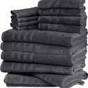 14 Piece Luxury Turkish XL Bath Sheet and Mat Bundle, Charcoal Gray | 4 bath sheets, 4 hand towels, 4 washcloths and 2 XL bath mats, 700 and 1000 GSM bamboo-viscose and Turkish cotton blend