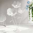 Life Size Flowers - 67-Inch Tall Tulle Poppy Decorations for Wedding Backdrops, Party Arrangements, Mall Store Window Displays (White)