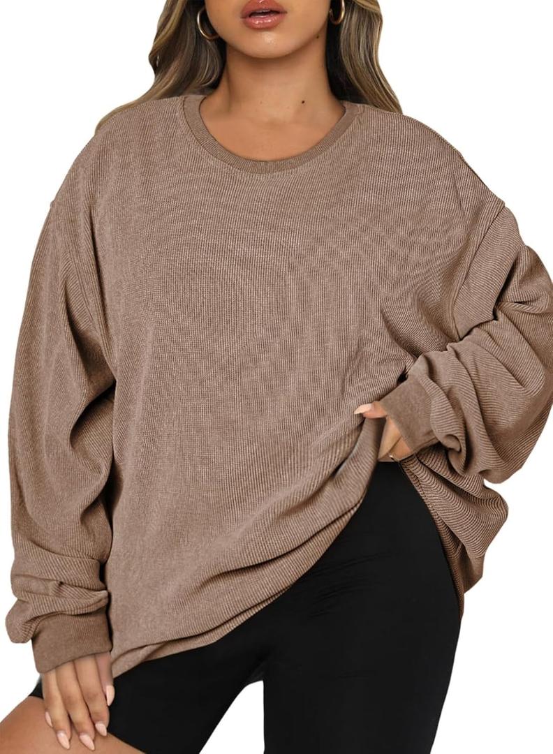 Eytino Women Plus Size Sweatshirts Long Sleeve Crew Neck Casual Oversized Soft Pullover Tops Shirts (2X, D Smoke Gray)