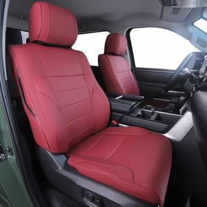 HKZ Custom Fit Tundra Seat Covers for Toyota Tundra 2022 2023 2024 2025 SR,SR5,Limited,Platinum,TRD Pro,1794 - Full Set, Leather - Red (Burgundy)