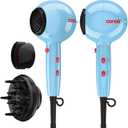 Conair Cake Pop Hair Dryer with Diffuser & Concentrator Attachments, Blow Dryer, Hair Dryers for Women, Tourmaline Ceramic Technology, 3 Heat/2 Speed Settings, Compact Hair Dryer w/Concentrator, Blue