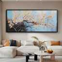 Hand-Painted Plum Blossom Wall Art for Living Room, Large 3D Texture Floral Canvas Oil Painting for Bedroom, Modern Black Framed Artwork for Above Sofa Office Kitchen Ready to Hang 24x56 Inches