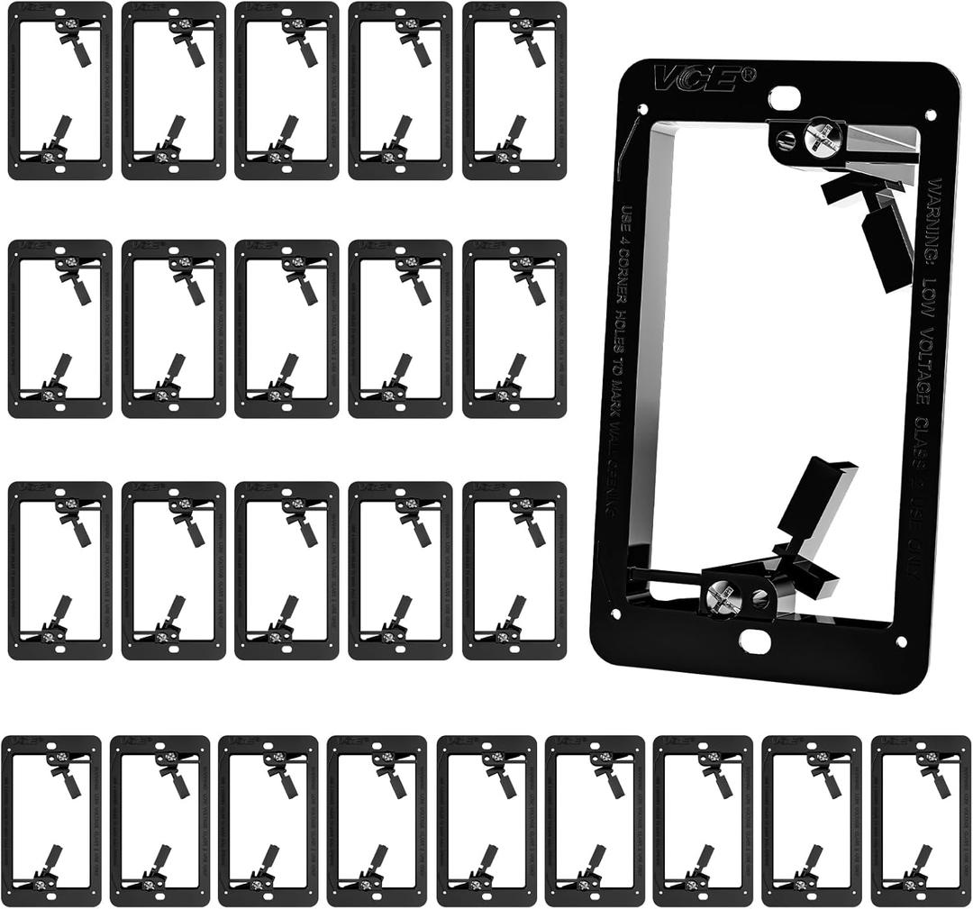 VCE Low Voltage Mounting Bracket Single Gang Wall Plate, Flush Low Voltage Box for Network, HDMI, Coaxial, Speaker, Telephone Cables, Black, 25 Pack