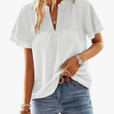 Womens Tops Butterfly Sleeve V Neck Blouses for Women Dressy Casual Flowy Swiss Dot Ruffle Short Sleeve Shirts, S