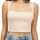 Artdear Women's Square Neck Tank Top - Double Lined Sleeveless Short Crop Tops Air Touch Fabric (L)