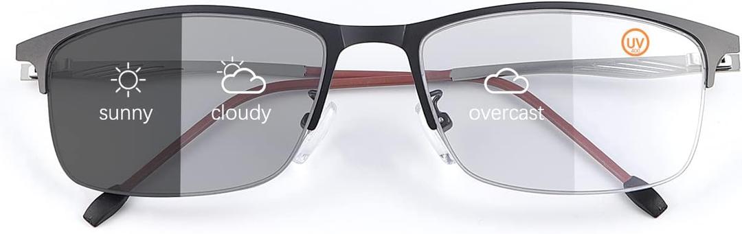 Transition Photochromic Multifocus Spring Hinge Progressive Reading Glasses Anti Blue Light Sunglasses UV Sun Readers