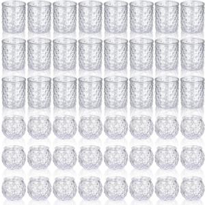 Maxdot Votive Candle Holders Set of 48- Round Glass Candle Holder Bulk for Wedding Home Decoration, Tea Lights Holders for Wedding Shower, Party Gift(Clear)