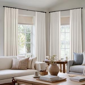 MIULEE Natural Pinch Pleated 100% Blackout Linen Curtains 92 Inch Length 1 Panel, Pleat Curtains with Pin Hooks, Black Out Light Blocking Room Darkening Drapes for Bedroom Living Room Window