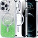 Hython for iPhone 12 Pro Case Glitter, Compatible with MagSafe Love Heart Magnetic Clear Phone Cases for Women Girls, Full Camera Protection Sparkle Plating Shockproof Protective Cover, Silver