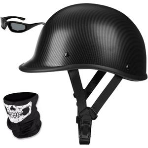 Motorcycle Half Helmet, DOT Approved Vintage Shell Open Face Unisex-Adult Helmet for Motorcycle Scooter Moped Street Cruiser (Medium, Carbon Fiber)