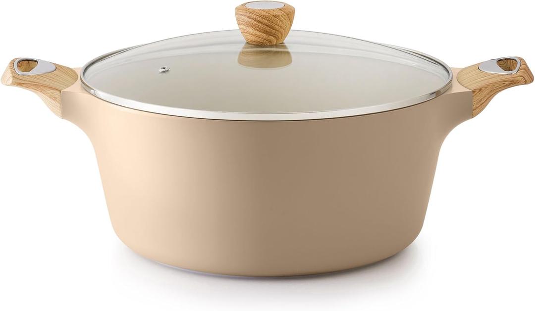 SENSARTE Ceramic Nonstick Stock Pot with Lid, 2.6/4.5/6.6/8.5 QT Soup Pot Casserole Pot, Non-toxic Healthy Pasta Pot, Large Cooking Pot Stew Pot, Induction Compatible, PFOA PFAS PTFE Free, Taupe