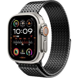 LULULOOK Milanese Mesh Loop Compatible with Apple Watch Band for Men Women, Stainless Steel Magnetic Buckle Strap for iWatch Ultra 2 Ultra Series 10 9 8 7 6 SE 5 4 3 (49/46(2024 Series10)/45/44/42mm, Black)