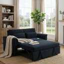 Sofa Bed, Pull Out Couch with Side Pockets, 3 in 1 Velvet Loveseat Sleeper Sofas Beds with USB Ports, Sofa Bed Couch with Adjustable Backrest for Living Room, Bedroom, Apartment, Black Blue