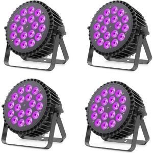 18X12W LED Stage Lights RGBWAUV 6in1 Par Lights Par Can Lighting with DMX Control Sound Activated Uplights for Events Church DJ Show Wedding Stage Performances Party (4 Packs)
