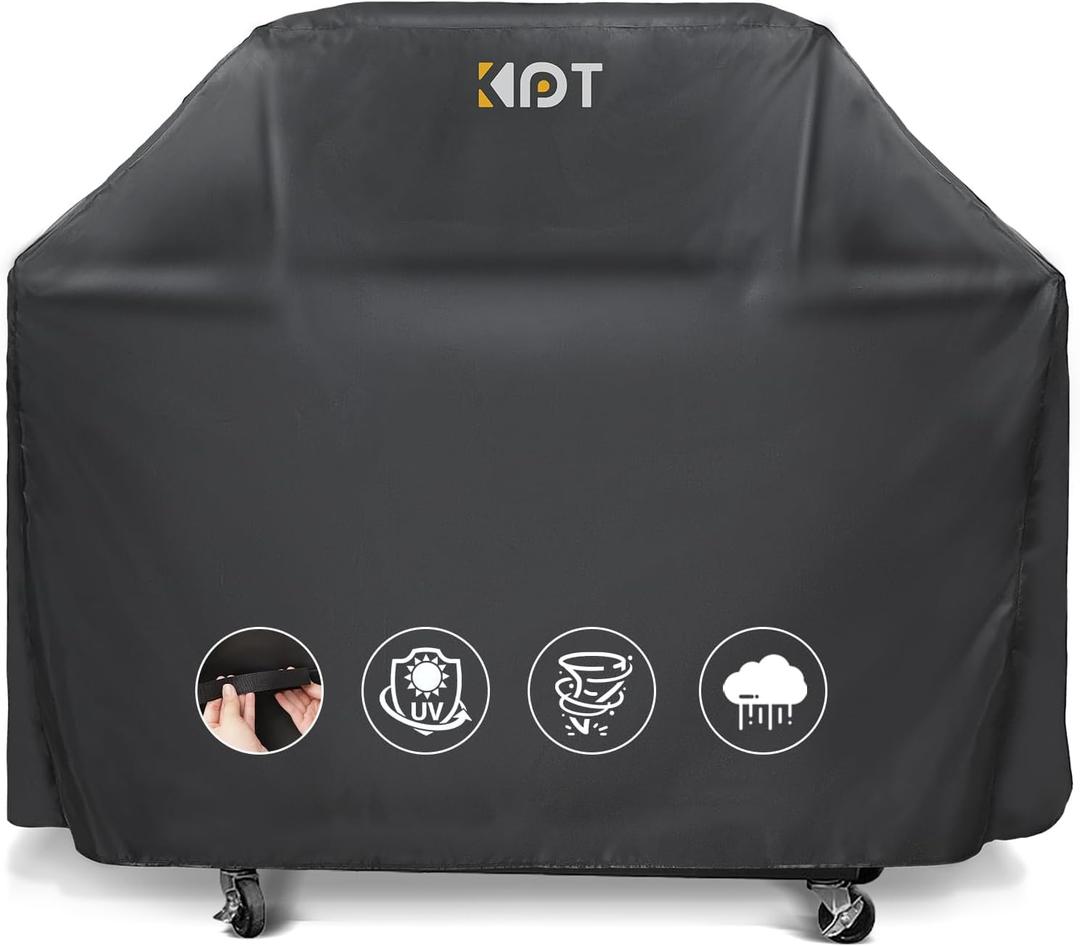 KPT 64 Inch Grill Cover for Outdoor Grill - Heavy Duty Waterproof 420D BBQ Cover with Hook, Air Vent, Buckle - Gas Grill Cover, UV & Fade Resistant, BBQ Grill Cover for Weber, Nexgrill, Char Broil (Black)