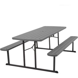 COSCO Outdoor Living 6 ft. Folding Picnic Table, Dark Gray Wood Grain Resin with Gray Steel Legs