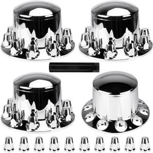 Youxmoto Rear Axle Wheel Cover 33mm Screw-on Lug Nut Cover for Semi Truck, Chrome Plated ABS Plastic, Universal Fit, 4 Pack