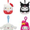 Squishmallows Original Sanrio 3.5-Inch Cinnamoroll, Hello Kitty, Kuromi, + My Melody 4-Pack  Official Jazwares Plush (Clips)
