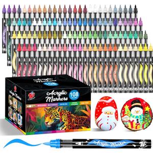 TBC The Best Crafts Acrylic Paint Markers, 108 Colors Water-Based Paint Pens for Art and Craft Projects, Multi-Surface Use on Fabric, Glass, Wood, Stone, Metal, Ceramic, Canvas, Rock