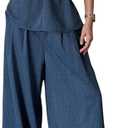 SweatyRocks Women's 2 Piece Outfits Halter Tank Top Blouse and Wide Leg Pants Matching Sets (Large, Blue)