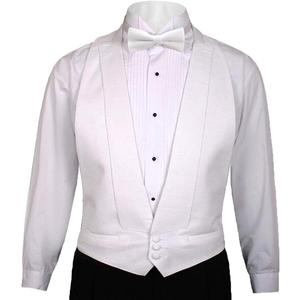 White Cotton Pique Tuxedo Openback(backless) Vest, with White Pique BowTie ((37-50) White)