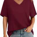 Aokosor Womens V Neck Short Sleeve T Shirts Summer Tops 2026 Casual Loose Tees Trending Now S-4XL (Medium, Red)