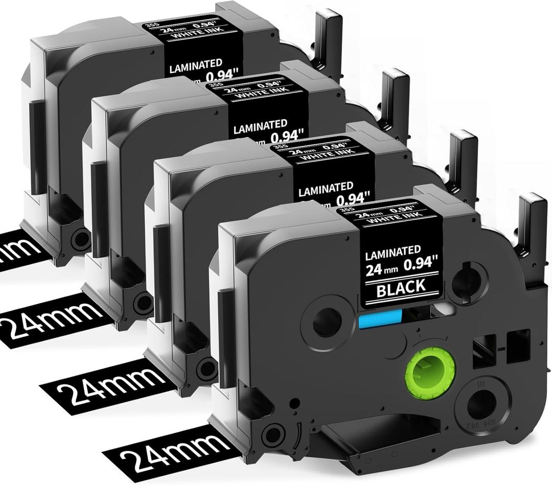 Labelife 24mm Black Label Tape TZe-355 Replacement for Brother P Touch TZe TZ Tape 24mm 0.94 Laminated White on Black TZe355 for Brother Ptouch PT-D600 PT-D610BT PT-P710BT Label Maker, 4-Pack