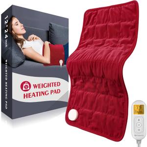 Comfytemp Weighted Heating Pad for Period & Back, 2.2lb Extra Large Menstrual Heated Pad, 12" x 24" XL Electric Heat Pad with 9 Heat Level & 11 timers auto-Off for Neck Shoulder Leg Knee Abdomen, Red