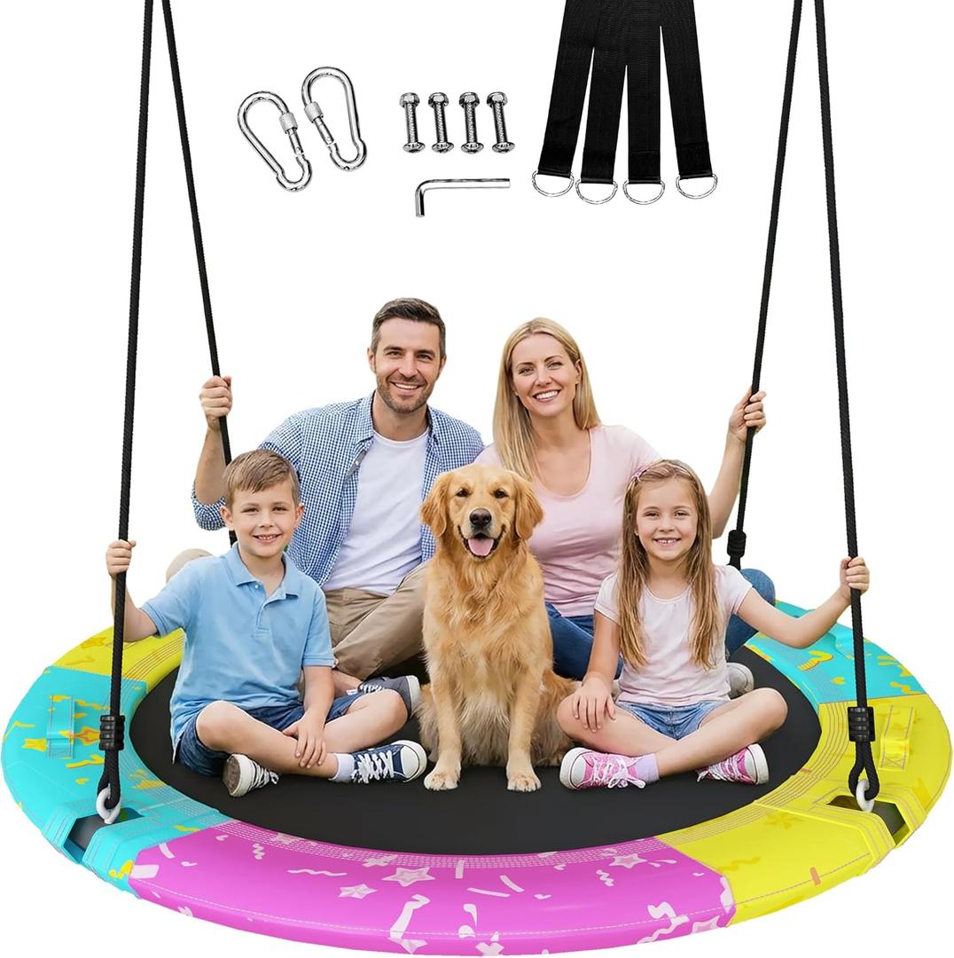 Tree Swing, 48'' Saucer Swing for Kids and Adults, ASTM Approved Swing Sets with Tree Hang Kit, 900lbs Weight Capacity, Backyard Or Playground, Waterproof and UV-Resistant Mat