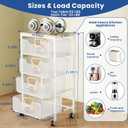Goovilla Kitchen Cart with Drawers, 4 Tier Metal Rolling Utility Cart Organizer on Lockable Wheels with Wooden Top, White Fruit Vegetable Storage Rack Also for Cans, Snack, Craft, Art, Office, Beauty