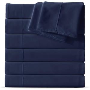 Maple&Stone Twin Flat Sheet 6 Pack,Premium Soft & Breathable,Brushed Microfiber Fabric,Anti-Shrinkage & Non-Fading,Bulk Flat Sheets Only Twin Size(Navy)