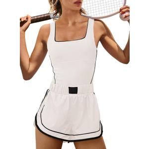 Yanekop Womens Athletic Romper Sleeveless Workout Jumpsuits Exercise Active Rompers One Piece Outfits Gym Yoga Clothes (Small, White)