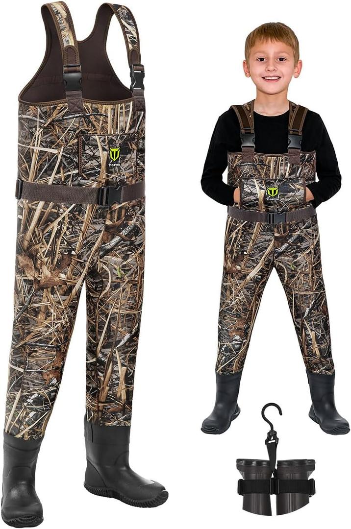 TIDEWE Chest Waders for Toddler & Children, Neoprene Waterproof Insulated Hunting & Fishing Youth Waders for Boy and Girl, Cleated Bootfoot Kids Wader, Next Camo Evos, Size 14