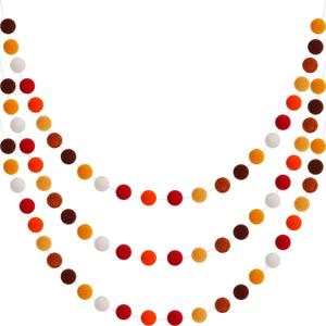 WILLBOND 3 Pieces Wool Felt Rainbow Ball Garland Colorful Pom Pom 6.5 ft Long 24 Ball Garland for Easter Mardi Gras Classroom Halloween Thanksgiving Xmas (Assorted Colors)